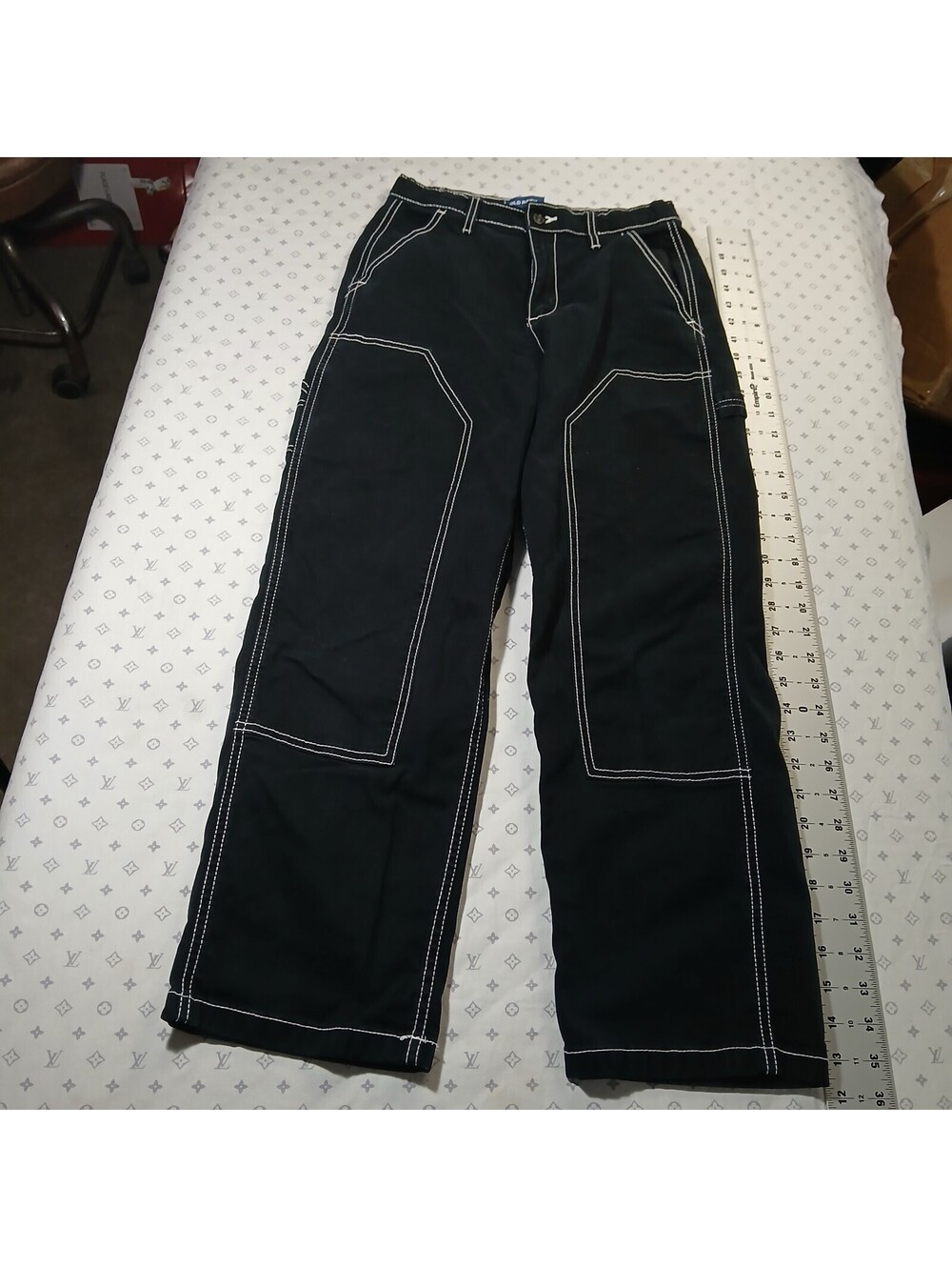 Old Navy Streetwear Cargo Pants Black Contrast Stitch Size 14 Wide Leg